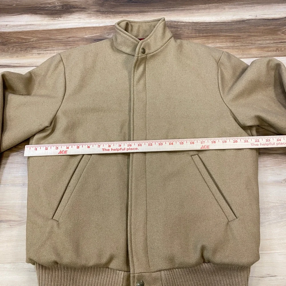 LL Bean Bomber Jacket Mens M Vintage Wool Plaid Lined Tan Heritage Made USA - Picture 6 of 12